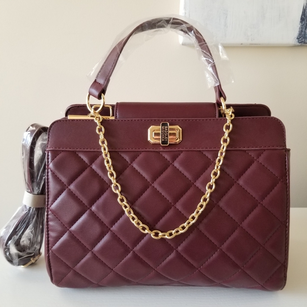 Badgley Mischka Diamond Quilted Crossbody Tote Bag Vegan NWT